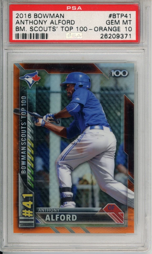 2016 Bowman Chrome Anthony Alford Scouts Top 100 Orange Refractor 07/25 PSA 10 - Image 1 of 1