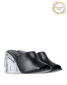 RRP€525 3.1 PHILLIP LIM Leather Mule Sandals US6 UK3 EU36 Black Clear Heel