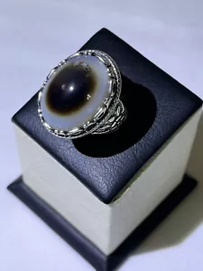 Men Silver 925 Ring Yemen Agate Aqeeq Luxury Gift خاتم عقيق سليماني عين صريحة - Picture 1 of 14