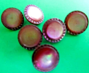 (6) VINTAGE 1/2" DECORATIVE RIM MUTED RED PEARL SHELL METAL SHANK BUTTONS (D214) - Picture 1 of 2