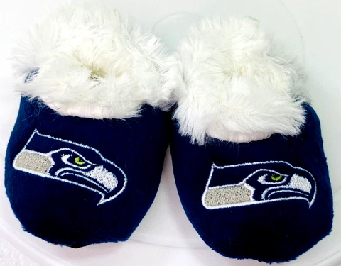 Blue White Fuzzy Baby Seattle Seahawks Slippers 4" Infant Shoes Never Worn Cover
