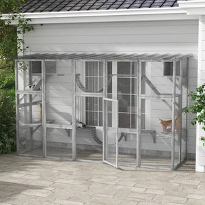Catio Playground Outdoor Cat Enclosure Wooden w/ Roof Gray - Picture 1 of 11
