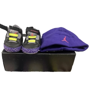 NEW Nike Jordan 3 Retro Black Leopard Sneaker Beanie Hat 574416-039 Infant 1C - Picture 1 of 5