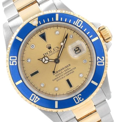 Reloj Rolex Para Hombres Submariner 16613 Dos Tonos Champagne Serti Dial Oyster Band Foto 1 de 4