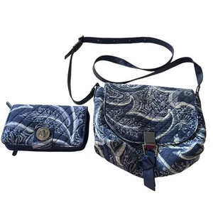Vera Bradley Quilted Crossbody Bag & Wallet Set In Blue Pattern Retired - Picture 1 of 11