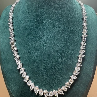 925 Sterling Silver Multi-Cut Cubic Zirconia Tennis Necklace 17” - Image 1 of 4