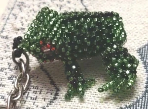 Frog Keychain Detailed Beadwork Unique Bead Art  1.5"x1.7"x.7"  - Picture 1 of 5