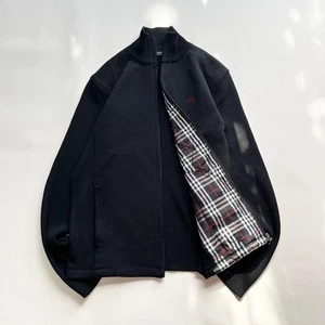Burberry Black Label Mens Knit Padded Checked Logo Driver Sweater Used #EK BCA - Picture 1 of 12
