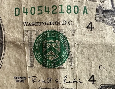 1995 $10 Dollar Bill Fancy D40542180A Vintage Note - Image 1 of 3