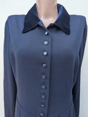 Laura Ashley vintage 80s Size US 10/UK 14 navy with velvet collar long dress - Image 1 of 4