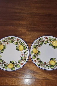 2 Vtg Deruta Lemon Blu Luncheon Plates Sur La Table Made In Italy 9” Handpainted - Picture 1 of 10