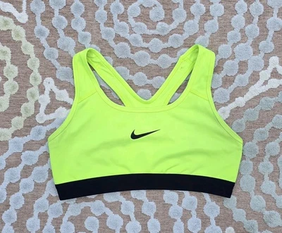 Nike Swoosh Sport Bra Logo Racerback Dri-Fit Neon Yellow Black Sz S - Image 1 of 3