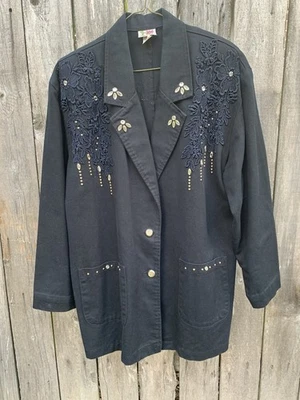 Vtg Cactus California Blazer Woman Sz S Black Embellished Bejeweled Rock A Billy - Image 1 of 4