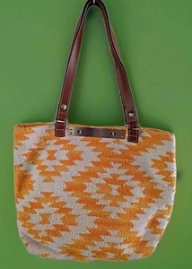 Patricia Nash Chennai Woven Tote Bag Yellow & White Purse Shopper Beach - Picture 1 of 8