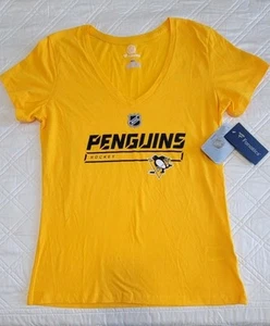 NWT Pittsburgh Penguins NHL Yellow V-Neck T-Shirt Women’s Large New With Tags - Picture 1 of 4