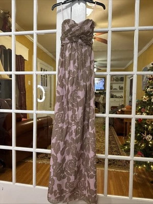 NUEVO CON ETIQUETAS VESTIDO LARGO SIN TIRANTES J CREW 0P, SEDA GASA ACUARELA MARRÓN LILA Foto 1 de 4