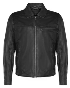 Men's Smart Black Cow Hide Leather Classic Bomber Jacket - Picture 1 of 4