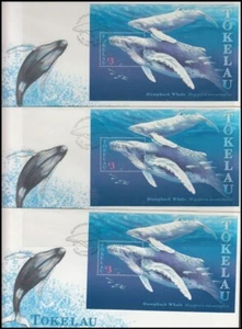 TOKELAU 1997 HEAD OF HUMPBACK WHALE M/S FDC’s (x3) (ID:181/D50159) - Picture 1 of 1