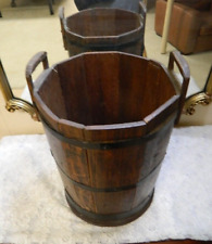 c.1900 ANTIQUE Wooden Handle Steel Strap Bucket w/ Oak Slats!  Rare - Nice!