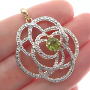 ROSS SIMONS Sterling Gold Plated Real Diamond Accent & Peridot Flower Pendant - Picture 1 of 6