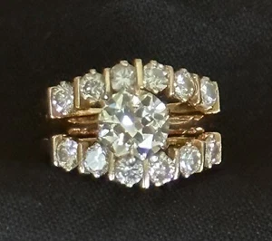 Vintage European 3 Carat Diamond Engagement Wedding Ring Set Size 6 - Picture 1 of 9