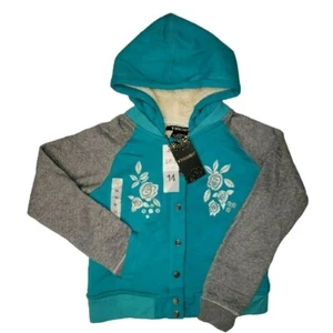 Vigoss Girls 14 Sweatshirt Hoodie Jacket Turquoise Gray Embroidered Floral Snaps - Picture 1 of 5