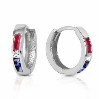 Pendientes de aro de oro blanco macizo de 14K de 1,28 quilates con múltiples piedras preciosas naturales Foto 1 de 4