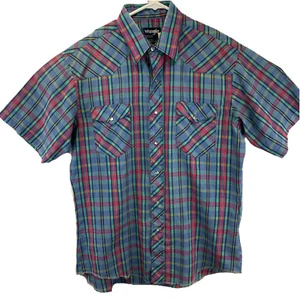 VTG Wrangler Cowboy Cut Regular Fit Short Sleeve Checkered Shirt USA 16 - Picture 1 of 6