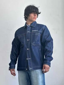Herren Davoucci blau | khakifarbene Stich Freizeit Denim Jacke Neu mit Etikett - Bild 1 von 9