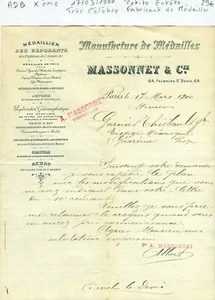 Paris X ème 64 Fbg St Denis - Petite Entête Célèbre Fabricant de Médailles 1900 - Picture 1 of 1