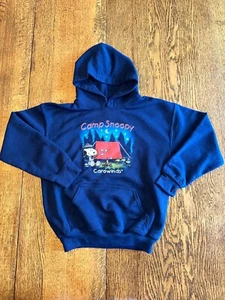 Carowinds Camp Snoopy Hoodie Sweatshirt Youth Kids Medium Navy Blue Peanuts Hood - Picture 1 of 9