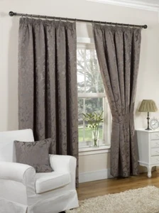 Monaco Jacquard Curtains, Cushion Covers & Tiebacks in Mink or Natural. 9 Sizes. - Picture 1 of 4