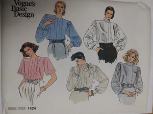 Blouse Top Loose Baggy 12 VOGUE 1424 Sewing Pattern UC VTG 80s Basic Dressy Tack - Picture 1 of 6