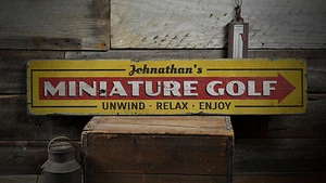 Miniature Golf, Unwind Relax Enjoy Man - Rustic Distressed Wood Sign - Picture 1 of 2