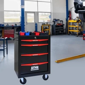 Rolling Metal Tool Chest with 4 Drawers, Steel Tool Storage Box,Black and Red - Picture 1 of 8