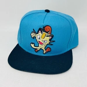 Pokemon Meowth Snapback Cap Hat Turquoise Blue & Black Adjustable - Picture 1 of 10