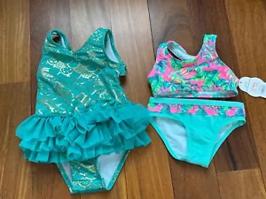 (2) Girl Size 2 2T Bathing Suit One Piece Cat Jack Mermaid Tutu NWT Pink Bikini - Picture 1 of 2