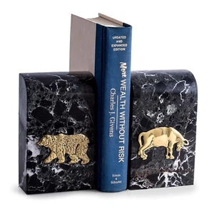 WALL STREET BULL AND BEAR MARBLE BOOKENDS - Picture 1 of 1