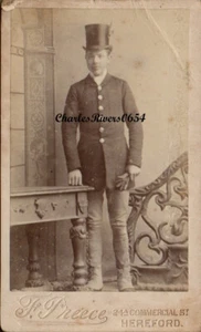 HEREFORD CDV MAN IN RIDING CLOTHES GATERS TOP HAT VICTORIAN HORSE PHOTO #B9245 - Picture 1 of 2