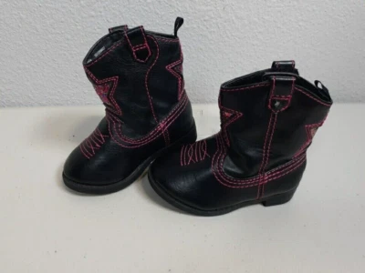 Faded Glory Black Pink Little Girls Toddler Cowgirl Boots Size 4 Glitter Star - Image 1 of 4