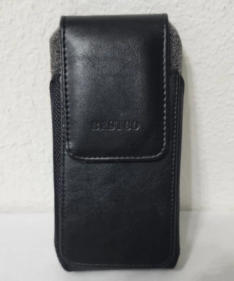 Leather Cell Phone Holster Pouch Belt Clip Case – Magnetic Closure 6.5" Black - Image 1 of 4