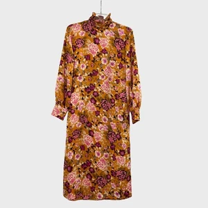 Who What Wear Dress Women's XS Multicolor Floral Long Sleeve High Neck Midi New - Picture 1 of 13