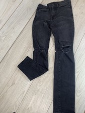 H&M Denim Washed Black Skinny Coupe Moulante Jeans Mens Size 30/32 Distressed