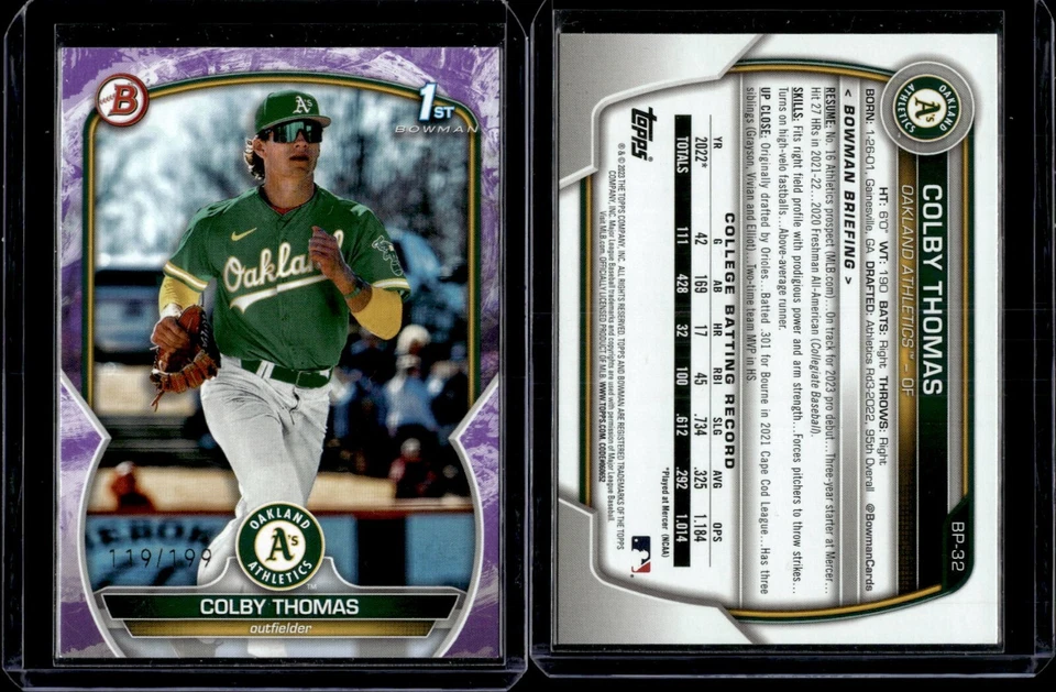 2023 Bowman Prospects Purple Pattern #BP-32 Colby Thomas /199 - Image 1 of 1