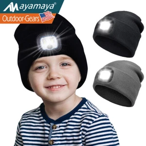 Kids Beanie Knitted Winter Hat with LED Light Warm Headlamp Cap Boys Girls Gift - Picture 1 of 12
