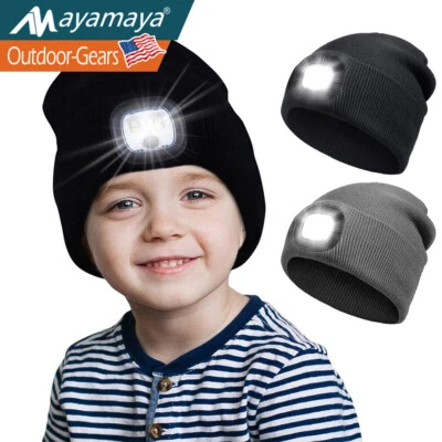 Детская вязаная зимняя шапка-бини со светодиодной подсветкой теплая шапка налобный фонарь подарок для мальчиков девочек - Изображение 1 из 4