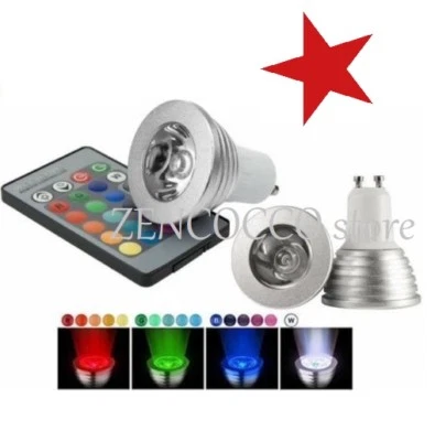 lampada led attacco gu10 faretto 3watt 60° RGB multicolore con telecomando 250lm - Immagine 1 di 3