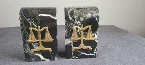 Marble Bookends Gold Tone Scales of Justice | Lawyer Judge Decor | Legal Office - Picture 1 of 8