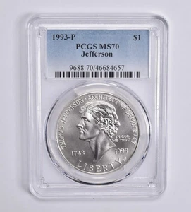 MS70 1993 P Jefferson Democracy Commemorative Silver Dollar PCGS *9237 - Picture 1 of 5