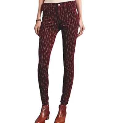 Anthropologie Pilcro Serif Corduroy Pants Red Gold Print Tapered Leg Size 10 - Image 1 of 4
